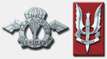 Regimental Insignia of the Parachute Regiment (left). Insignia of the Para Commandos is at right. Image ?? Counter Terror & Hostage Rescue