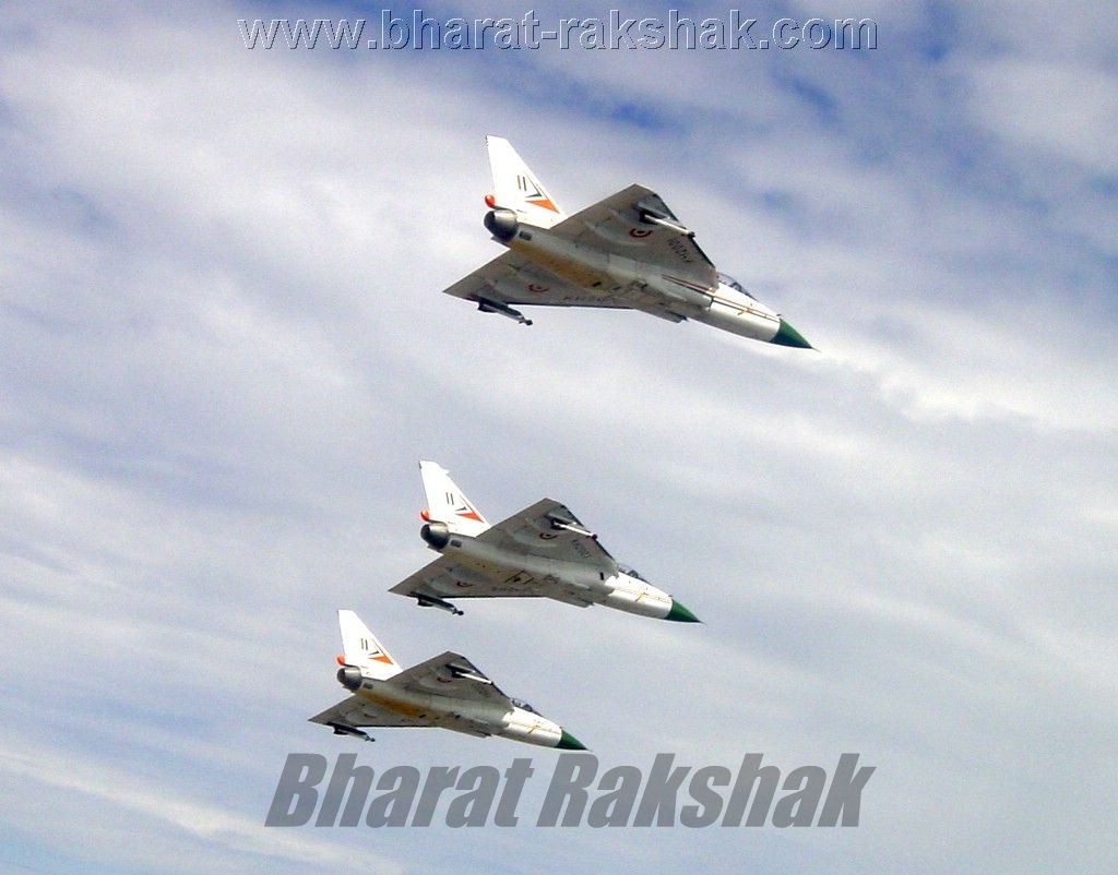 Flypast of three Tejas on Technology Day