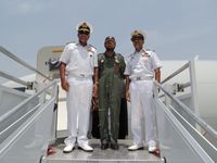 Vice Admiral Verma with Commodore PK Bahl, CO Rajali and Commander HS Jhajj