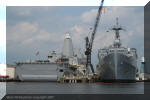 INS Jalashwa LPD 41 (at right) lies docked next to the US Navy's newest landing platform dock vessel - the USS San Antonio LPD 17 - at the BAe Systems Shipyard in Norfolk, Virginia on 07 June 2007. Image © Marc Piché
