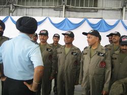 Air Marshal K D Singh speaking with the Flight Engineers of the Refuelling Squadron